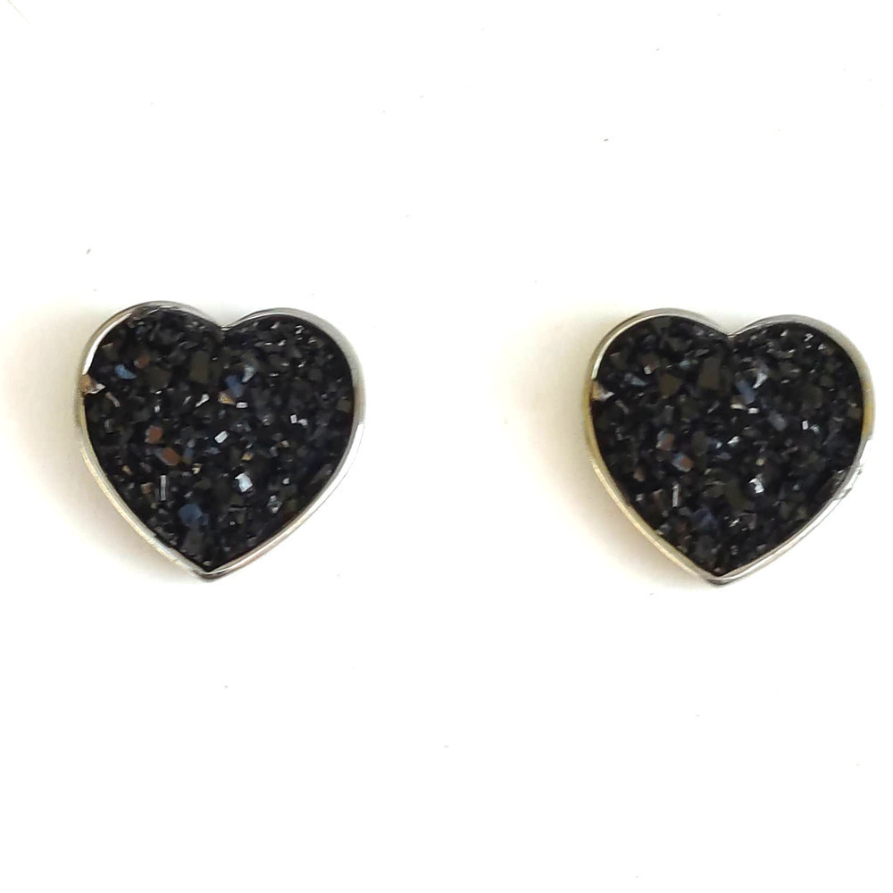 5/$25 Heart Shaped Druzy Earrings Silver Black Studs Heart Shape